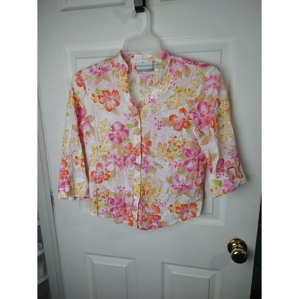 Alfred Dunner V Neck Floral Semi Sheer Slit Cuff Sleeve. 10P